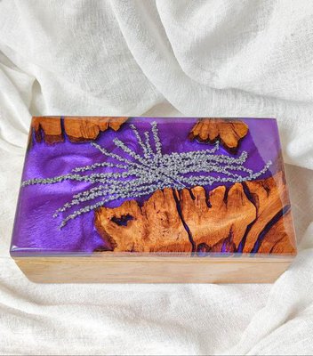 Скринька дубова, з вересом, фіолетова з перламутром 20х 12 х 6 1000_18 фото